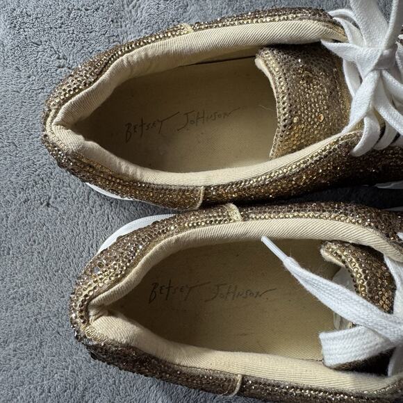 Betsey Johnson Gold Rhinestone Sidny Sneakers Women's 9.5 Bling Dopamine Glam - Picture 5 of 10